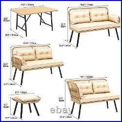 10PCS Patio Dining Set Outdoor Furniture Rectangle Table Sofa Set Beige Cushion