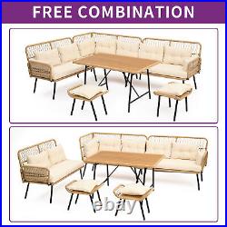 10PCS Patio Sofa Set Furniture Outdoor Rectangle Table Dining Set Beige Cushion