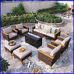 10 PCS Patio Furniture Set Outdoor Conversation Set Rattan Sofa WithFire Pit Table