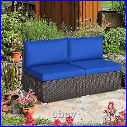 2PCS Patio Sectional Armless Sofas Rattan Furniture Set Outdoor with Cushions