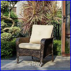 2 PCS Outdoor Patio Furniture Set Sectional Sofa Rattan Chair with Beige Cushion