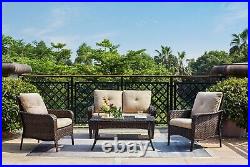 2 PCS Outdoor Patio Furniture Set Sectional Sofa Rattan Chair with Beige Cushion
