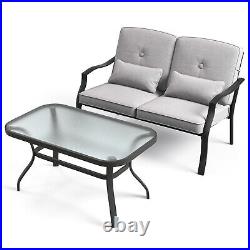 2 PCS Patio Furniture Set Outdoor Loveseat Chair Coffee Table Cushioned Seat