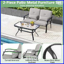 2 PCS Patio Furniture Set Outdoor Loveseat Chair Coffee Table Cushioned Seat
