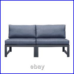 2 Piece Patio Sectional Love Seat Sofa Set With Gray Cushion Outdoor