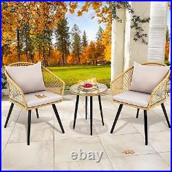 3PCS Outdoor Chairs Table Patio Furniture Rattan Wicker Bistro Conversation Set