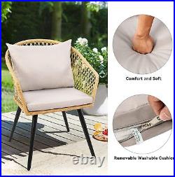 3PCS Outdoor Chairs Table Patio Furniture Rattan Wicker Bistro Conversation Set