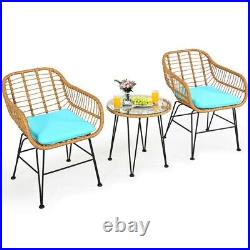 3PCS Outdoor Conversation Patio Furniture Set Rattan withCushioned Chair & Table
