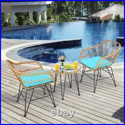 3PCS Outdoor Conversation Patio Furniture Set Rattan withCushioned Chair & Table