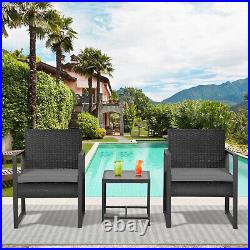 3PCS Outdoor Patio Furniture Set Patio Bistro Rattan Set For Garden Balcony Grey