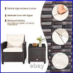 3PCS Outdoor Patio Rattan Conversation Set Garden Yard with Off White Cushions