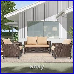 3PCS Outdoor Patio Rattan Furniture Set Cushioned Conversation Sofa Lawn Brown