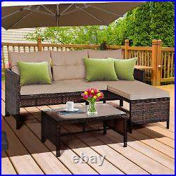 3PCS Outdoor Rattan Furniture Set Patio Couch Sofa Set with Coffee Table