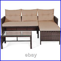 3PCS Outdoor Rattan Furniture Set Patio Couch Sofa Set with Coffee Table