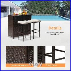 3PCS Patio Furniture Outdoor Bar Set Rattan Wicker Bistro Set with Two Stools