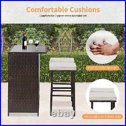 3PCS Patio Furniture Outdoor Bar Set Rattan Wicker Bistro Set with Two Stools