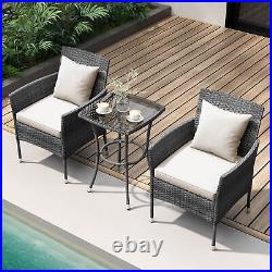 3PCS Patio Rattan Furniture Set Chairs & Table Garden Grey