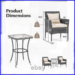 3PCS Patio Rattan Furniture Set Chairs & Table Garden Grey