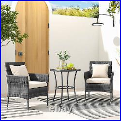 3PCS Patio Rattan Furniture Set Chairs & Table Garden Grey