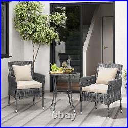 3PCS Patio Rattan Furniture Set Chairs & Table Garden Grey