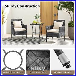 3PCS Patio Rattan Furniture Set Chairs & Table Garden Grey