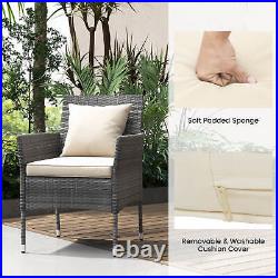 3PCS Patio Rattan Furniture Set Chairs & Table Garden Grey