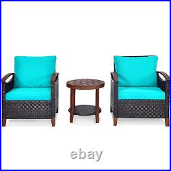 3PCS Patio Wicker Rattan Conversation Set Outdoor Furniture Set with Turquoise