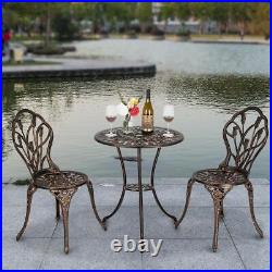 3PC Cast Aluminum Patio Furniture Tulip Design Bistro Set Antique Copper