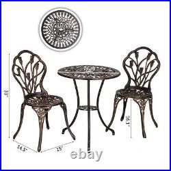 3PC Cast Aluminum Patio Furniture Tulip Design Bistro Set Antique Copper