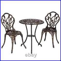 3PC Cast Aluminum Patio Furniture Tulip Design Bistro Set Antique Copper