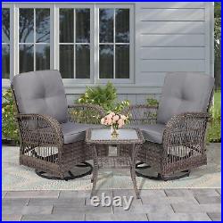 3PC Outdoor Wicker Swivel Rocker Patio Bistro Chairs Set Rattan Furniture Sets