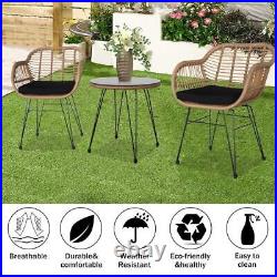 3Pcs Baby Bistro Set Wicker Rattan Garden Patio Table / Chairs Seating Furniture