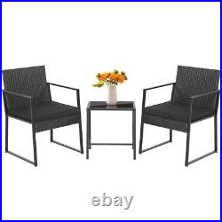 3Pcs Outdoor Patio Furniture Set Heavy Duty Cushioned Wicker Rattan Chairs Table