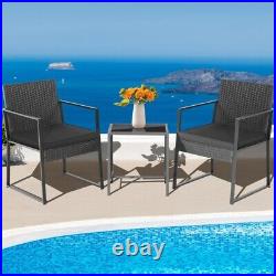 3Pcs Outdoor Patio Furniture Set Heavy Duty Cushioned Wicker Rattan Chairs Table