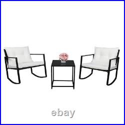 3 PCS Garden Rattan Wicker Rocking Chair Side Table Bistro Set Patio Furniture