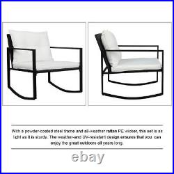 3 PCS Garden Rattan Wicker Rocking Chair Side Table Bistro Set Patio Furniture