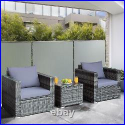 3 PCS Patio Rattan Furniture Set Cushioned Sofa Chair Glass Table for Outdoor