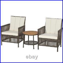 3 PCS Patio Rattan Furniture Set Outdoor Garden 2 Cushioned Sofas & Coffee Table