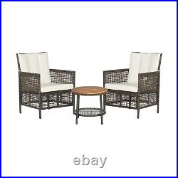 3 PCS Patio Rattan Furniture Set Outdoor Garden 2 Cushioned Sofas & Coffee Table