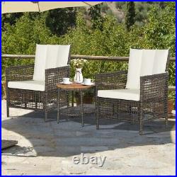 3 PCS Patio Rattan Furniture Set Outdoor Garden 2 Cushioned Sofas & Coffee Table