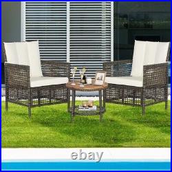 3 PCS Patio Rattan Furniture Set Outdoor Garden 2 Cushioned Sofas & Coffee Table