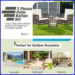 3 PCS Patio Rattan Furniture Set Outdoor Garden 2 Cushioned Sofas & Coffee Table