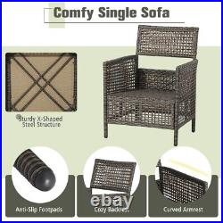 3 PCS Patio Rattan Furniture Set Outdoor Garden 2 Cushioned Sofas & Coffee Table