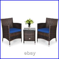 3 PCS Wicker Patio Conversation Set Garden Rattan 2 Dining Chairs & Coffee Table