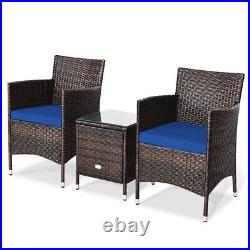 3 PCS Wicker Patio Conversation Set Garden Rattan 2 Dining Chairs & Coffee Table