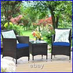 3 PCS Wicker Patio Conversation Set Garden Rattan 2 Dining Chairs & Coffee Table