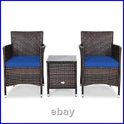 3 PCS Wicker Patio Conversation Set Garden Rattan 2 Dining Chairs & Coffee Table