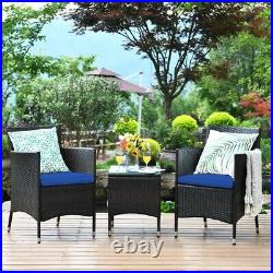 3 PCS Wicker Patio Conversation Set Garden Rattan 2 Dining Chairs & Coffee Table