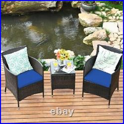 3 PCS Wicker Patio Conversation Set Garden Rattan 2 Dining Chairs & Coffee Table