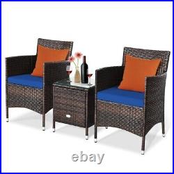 3 PCS Wicker Patio Conversation Set Garden Rattan 2 Dining Chairs & Coffee Table